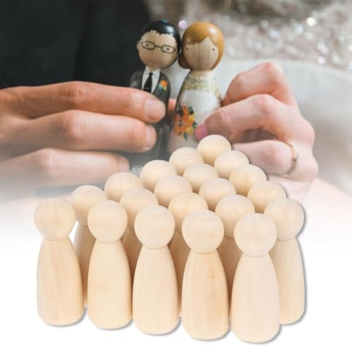 20Pcs 65mm Wooden Peg Dolls, Unfinished Stake Doll Bodies, Natural Wood Figures Decorative Peg Doll People for Kids Painting DIY Art Craft Projects, Home Party Decor