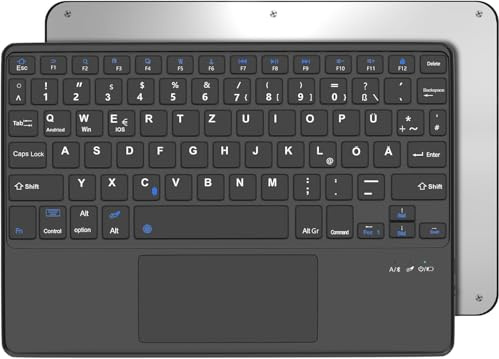 Occtingkind Bluetooth Tastatur mit Touchpad für 10+ Zoll Tablets, Deutsch QWERTZ Layout, Ohne Hintergrundbeleuchtung, Bluetooth 5.0, Kabellos, Kompatibel mit iPad Samsung Lenovo, Schwarz