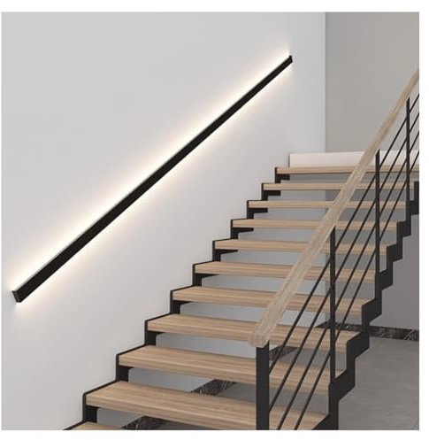zklaseot LED-Treppenhandlauf Mit Menschlichem Körpersensor, Beleuchtetes Treppengeländer Aus Aluminium, Quadratischer Wandhandlauf, Für Innen-/Außendecks, Treppen(Black-warm Light,150cm/4.9ft)