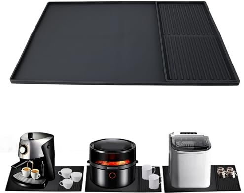Mat à café en silicone, 24''''x16 '' tapis de bar avec un tapis de séchage à plat détachable pour accessoires de comptoir, tapis à expresso pour comptoir et comptoir (Noir)