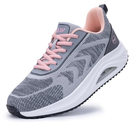M MGRNDL Womens Wide Toe Box Walking Shoes Arch Support Orthotic Fashion Sneakers Tennis Shoes for Plantar Fasciitis Pain Relief GreyPink US 9.5
