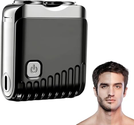 Mini Rasierer Herren Elektrisch, 2025 Neu Tragbarer Shaver Doppelkopf, Portable Elektrorasierer Abwäschbar Rasierer Herren Rotierender Tiefenreinigung Shaver Men (Schwarz)