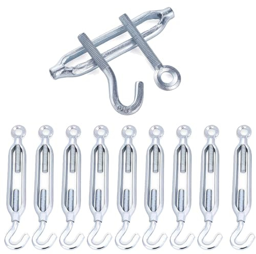 10 Stück M6 Spannschloss, Seilspanner Edelstahl 304, Verstellbare Spannschlösser mit Haken Und Öse Drahtspanner, Seilspanngarnitur für Gartendraht, Zaunspanner, Sonnensegel, Wäscheleinenspanner