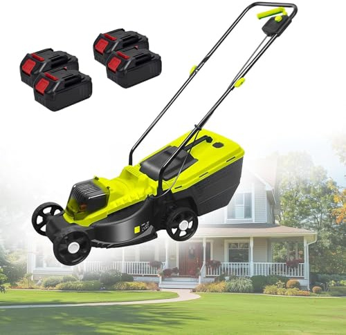 Tondeuse à gazon sans fil sans balais 40 V avec batteries de 4,0 Ah, tondeuse à gazon électrique avec réglage de la hauteur de 30 mm/50 mm/70 mm, sac à gazon de 20 litres et chargeur inclus, autonomie