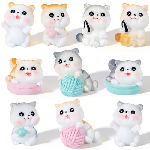 LKNBIF 10 Pieces Cat Figure Ornaments, Mini Cat Figures set, cat Cake Topper Ornaments for Birthday Gifts Cake Decor Table Decoration