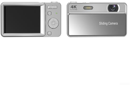 Fotocamera digitale scorrevole da 64 MP, video 4K, zoom digitale 16x, compatta, portatile, con flash integrato e autofocus, per studenti, appassionati di fotografia, viaggi, vlogging, colore: argento
