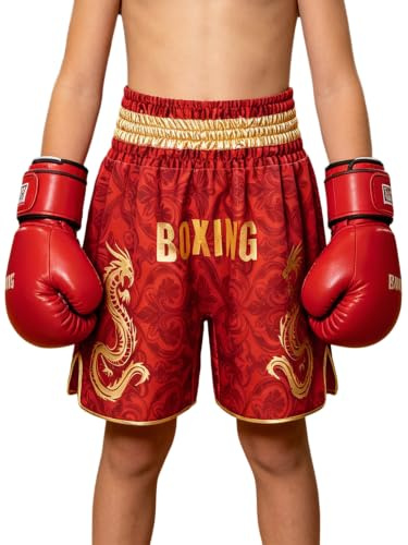 IEFIEL Niño Shorts MMA Traje Kickboxing Deportivos Boxeo Tailandés Niñas Rojo 5-6 años