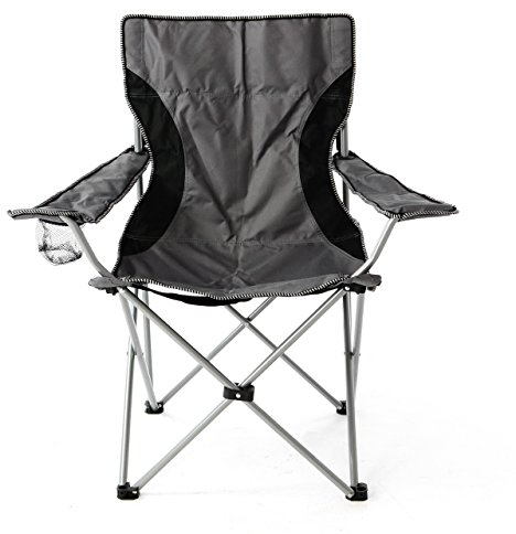 Nexos Campingstuhl Faltstuhl grau schwarz mit Armlehne Getränkehalter Angelstuhl bis 150 kg Tragetasche Polyester Stahlrohr Accessoires-Netz stabil wasserabweisend 90x47x47 cm