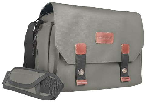 Mantona Kameratasche Milano grande (modische Universaltasche für Digital-Spiegelreflex-Kameras und Systemkameras plus Zubehör, Vintage, graues Interieur) grau