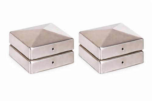 4 x Pfostenkappe Edelstahl Pyramide 71x71 mm – Rostfrei – Für Holzpfosten 70x70 mm – Pfostenabdeckung mit Schraublöchern – Witterungsschutz & Langlebigkeit