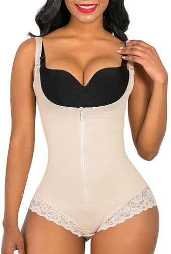 SHAPERX Women's Fajas Colombianas Shapewear Postpartum Tummy Control Body Shaper Butt Lifter Bodysuit, SZ7200-Beige-M
