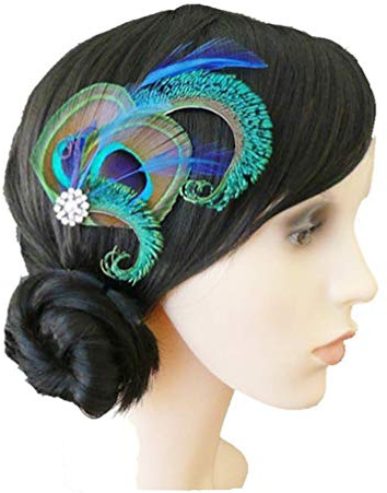 Dusenly mode påfågelfjäder fascinator hårklämmor hårnålar aftonklänning huvudbonad bröllop fjäder hårklämma tillbehör