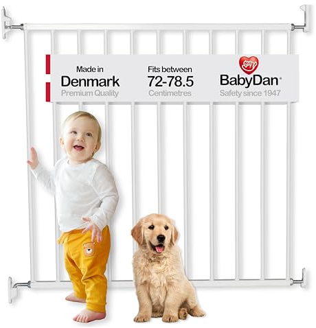 BabyDan Aarhus, 72-78,5 cm, Basic Treppenschutzgitter/Babygitter/Sicherheitsgitter, Metall, Weiß, Hergestellt in Dänemark - (Haustiergitter/Hundegitter)
