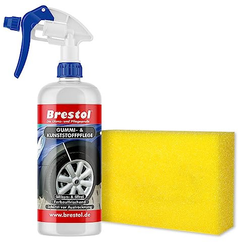 Brestol Cuidado de Goma y plástico, sin Silicona, 500 ml, Esponja pulidora + Cabezal pulverizador (7591.6) para el Cuidado de los neumáticos