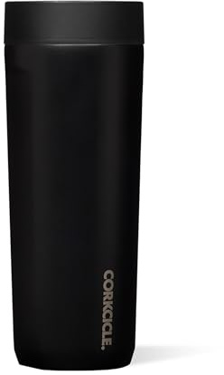 Corkcicle Commuter Cup Travel Mug - Insulated Coffee Mug with Lid - Keeps Drinks Cold 18 Hours - 360° Spill-Proof Sip Lid - Holiday Gift - Great for Gifting Warmth - 17 oz - Matte Black
