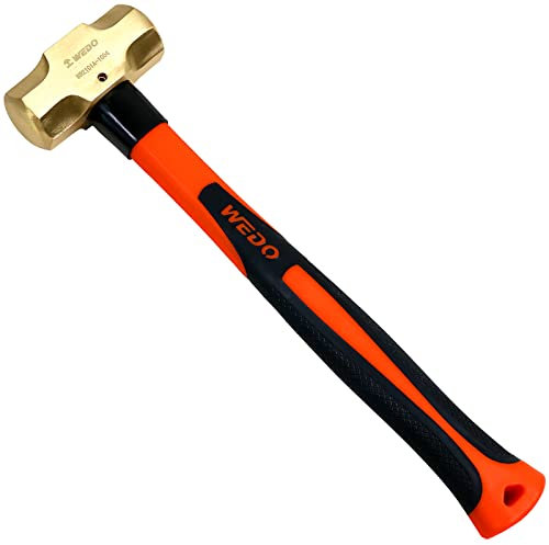 WEDO Brass Sledge Hammer with Fiberglass Handle, Non-Magnetic, Die-Forged, Corrosion Resistant, DIN Standard, 2lb(910g), 14(350mm)