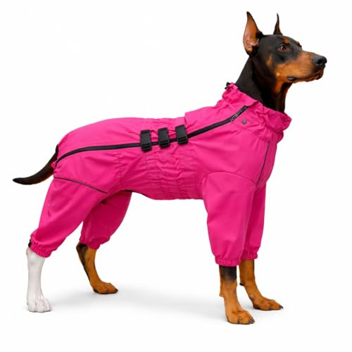 Lovelonglong Waterproof Dog Raincoat – 4-Leg Full Body Dog Rain Suit with Reflective Strips & Leash Opening, Outdoor Dog Jacket for Rainy Weather