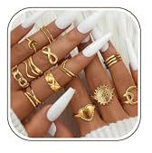 Adramata 12 stycken ringar i rostfritt stål för kvinnor enkel hjärta evighetsring öppna justerbara ringar set stapelbar cool punk fingerring boho ringar guld silver, 7 mm, Rostfritt stål