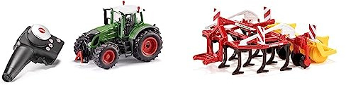 Siku 6880, Ferngesteuerter Fendt 939 Traktor & 2067, Pöttinger Grubber Synkro Bodenbearbeitungsgerät, 1:32, Metall/Plastik, Rot, Drehbare Packerwalze
