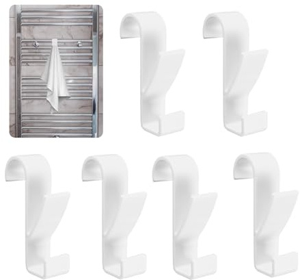 VMINOG Crochet Radiateur Seche Serviette 6 Pcs Crochet pour Radiateurs Plastique, Crochet Serviette Salle De Bain, Porte Serviettes pour Tous Les Radiateurs Standards (Blanc)