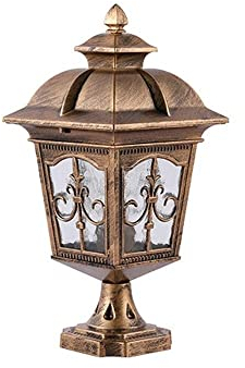 MODEBHD Aluminium Traditionelle Victoria Retro IP55 Wasserdichte Säulenlampe Rostfreies Metall Regenfeste Terrassensäulenlaterne Licht Villa Türpfosten Tischlampe im Freien Leuchte für Zaun Außensäule