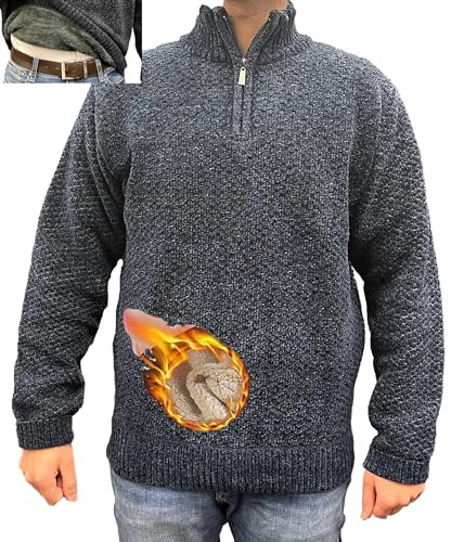 MATINEE Mens Fleece Thermal Fleece Lined Sweater Cardigans (UK, Alpha, XL, Regular, Regular, Navy Waffle)