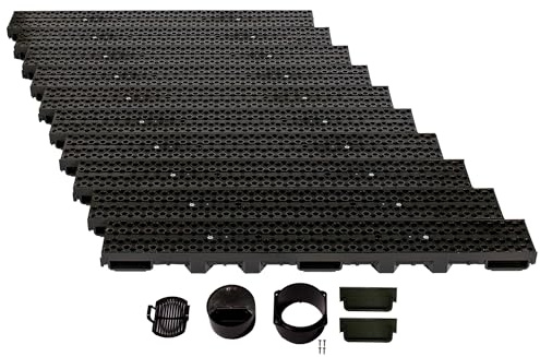 ScarMaxx - B125 Entwässerungsrinne Set PKW - befahrbar - 13 x 1000 x 6 cm Bodenrinne - Regenwasser Ablauf - Abfluss mit Gitter - Drainagekanal Flach Kunststoff Designrost Bienenwabe Schwarz