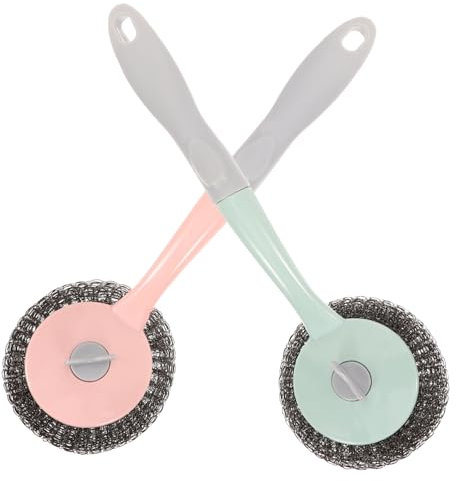 minkissy 4pcs Multifunctional Kitchen Brush Long Handle Pot Pan Brush Steel Wire Cleaning Tool Dish Light Grey