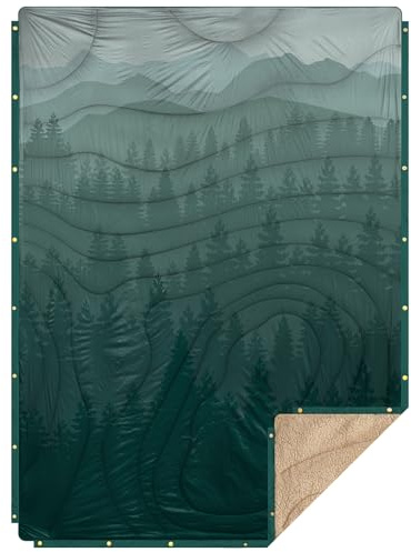 KawaGebo Kamp Ultraleichte Outdoor-Campingdecke mit Thermo-Sherpa-Fleece, Wasserabweisend Verstaubar Reisedecke, Camping Thermodecke für Wandern, Hängematte, Van, Flugzeug, 200x145cm