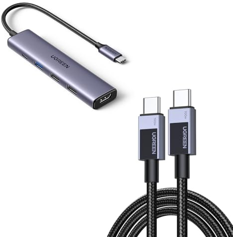 UGREEN Revodok 105 Hub USB C HDMI 4K con UGREEN 100W Cable USB C Carga Rápida PD 3.0 1M
