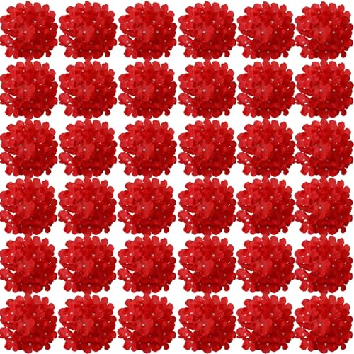 FagusHome 35 Pièces Têtes Fleur d'hydrangea 18CM Artificielle Fleur Artificielle avec Tiges Fausses Fleurs d'hortensia Bouquets pour Décoration (Rouge)