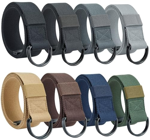 Ginwee 8-Packs Canvas Belt Web Fabric Casual Belt with Zinc Alloy Buckle Double D-ring for Men Women