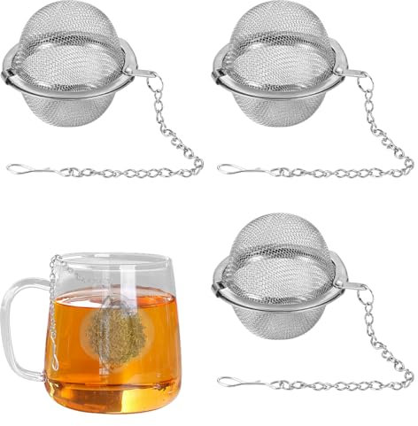 Bolas coladoras de té, 3 piezas de acero inoxidable, coladores de bolas de té de malla, colador de té para té suelto, bolas infusoras de té de acero inoxidable con gancho de cadena extendido