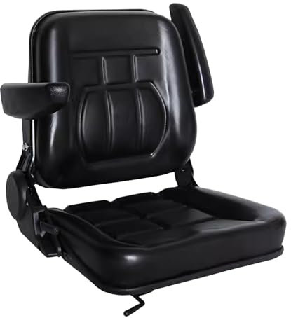Universal Traktorsitz mit Armlehne, 30–180° Verstellbarer Schleppersitz, Wasserdichter Traktor Fahrersitz sitz, Schwarz PU-Leder Gabelstapler für die meisten mechanischen Sitze (Armlehnen)