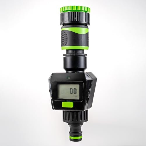 Cost Wise garden watering outdoor tap water flow meter,up to 1000l before reset,universal hose fittings,multi size tap connection,easy to see digital readout