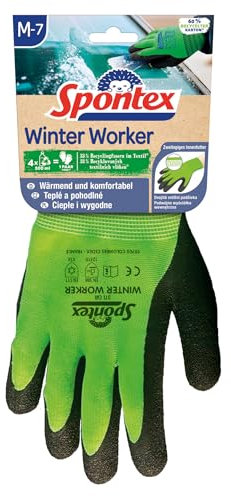 Spontex Winter Worker Arbeitshandschuh, für grobe Arbeiten bei Kälte, aus recycelten PET-Flaschen, Größe M, 1 Paar, Farbe nicht frei wählbar