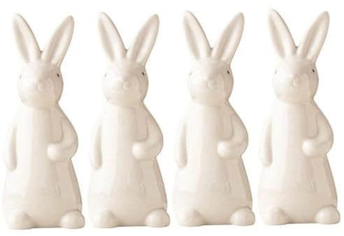 Milisten 4 Stück Kaninchen-Ornament Aus Keramik Deko Bastelsachen Tiere Eincremehilfe Häschen-Statue Keramikornament Keramikhandwerk Kaninchen-Foto-Requisite Hausbedarf Keramikhase Weiß