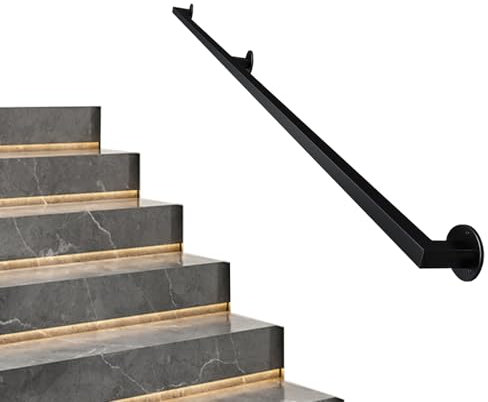 Treppenhandlauf aus schwarzem Vierkantrohr aus Metall | 60 cm, 1 m, 150 cm, 180 cm, 2 m Treppengeländer | An der Wand montierter, Rutschfester Treppenhandlauf(100cm)
