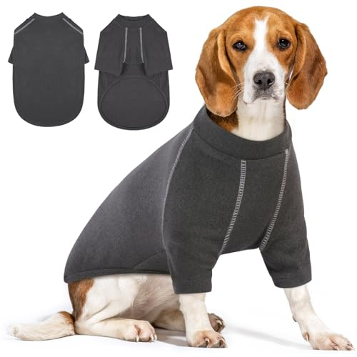 IECOii Fleece-Hundepullover für große Hunde, dehnbare Fleece-Weste für große Hunde, Mädchen, Jungen, warmer Pullover, Winterkleidung, Haustier-Sweatshirt, Hundemantel für kaltes Wetter, Dackel, Grau