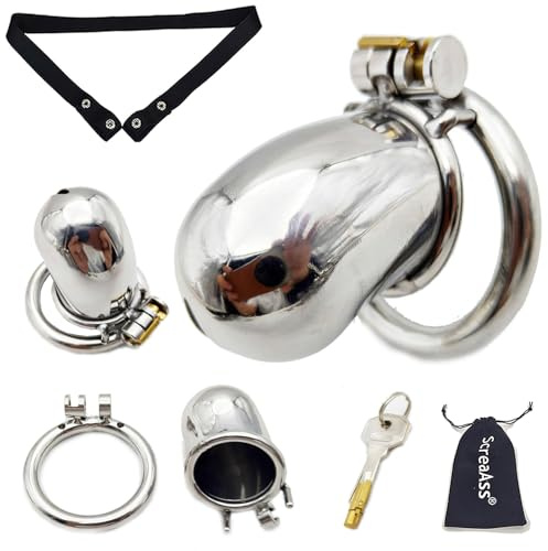ScreaAss Geschlossener Metall Peniskäfig Extrem Mit Gürtel Kleiner Keuschheitskäfig Edelstahl Chastity Cage Cock Cage SM Bondage Keuschheitsgürtel CBT Keuschheit Sex Spielzeug Für Männer,Silber,45mm