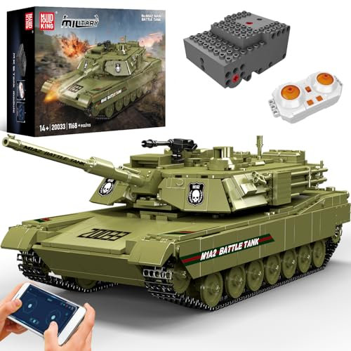 Mould King RC Panzer Bausteine Modell, 1168 Teile MIA2 Militär Main Panzer Klemmbausteine Technik mit Sound, APP und Ferngesteuert Bauklötze Bausatz Spielzeug für Erwachsene