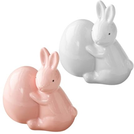 Gatuida 2 Stück Osterkeramik Kaninchen Kleine Tierfiguren Ei-förmiges Dekoratives Glas Tierfiguren Aus Porzellan Nette Speicherfigur Osterei Handwerk Kleine Statue - Feiertagsei