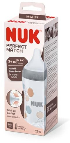 NUK Perfect Match Babyflasche, 260 ml, ab 3 Monate grau (1 piece)