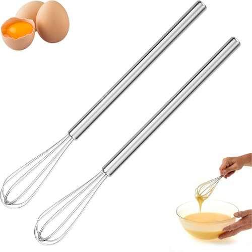 KAIYAYA 2 Stück Mini Schneebesen Edelstahl 26,5 cm Kleiner Rührbesen mit Edelstahlgriff, Qualität Schneebesen Klein für Mischen, Schneebese, Schlagen, Aufschäumen und Rühren