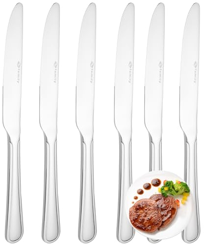 FAMILY Pack 6 Cuchillo de Mesa 22.6x2CM Acero Inoxidable Diseño Línea, Elegancia y Funcionalidad para Cada Ocasión, Cubiertos de Alta Gama para Hogar y Restaurante