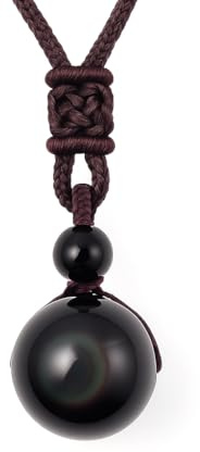 Pendentif Œil Céleste en Obsidienne Arc-en-Ciel – Pierre Naturelle de Protection | Corde Tressée Ajustable | Boule 16 mm | Fabrication Artisanale