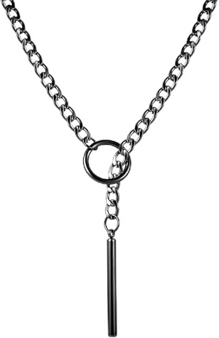 Tqcplfdiddo Heart O Ring Slip Chain Choker Necklace for Women Stainless Steel Cuban Chain Heart Y-shape Necklace Punk Rock Collar Necklaces Adjustable Necklace for Men