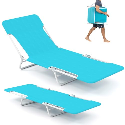 COSTWAY Strandliege klappbar leicht 2er Set, Sonnenliege mit verstellbarem Rücken- und Fußteil, tragbare Klappliege mit Tragegurt, Liegestuhl bis 150 kg belastbar für Strand, Garten, Terrasse (Blau)