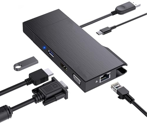 Jectse USB C HUB 9 en 1 Estación de Acoplamiento Dual de Pantalla con Gigabit Ethernet, 4K, Puerto VGA, Estación de Acoplamiento de la Portátil para Wins 11, para OS X 12,