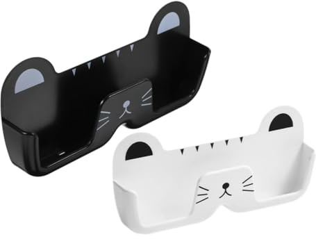 Didiseaon 2 pièces Organiseur Mural pour Forme de Chat Rangement sans Perçage pour Verres et Petits Objets Lot de Étuis Noir et Blanc Support Pratique et Gain de Place pour Maison